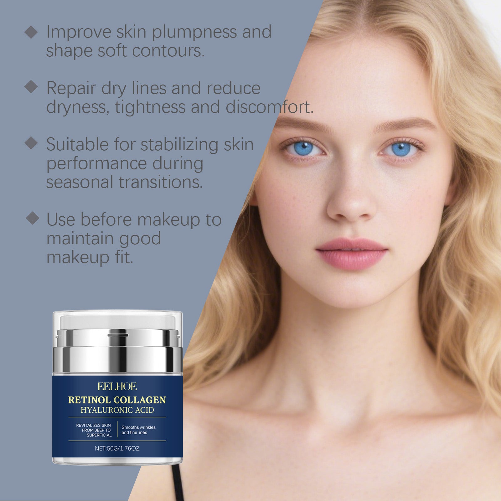 Retinol Collagen Face Cream with Hyaluronic Acid - Skin Revitalizing & Smoothing