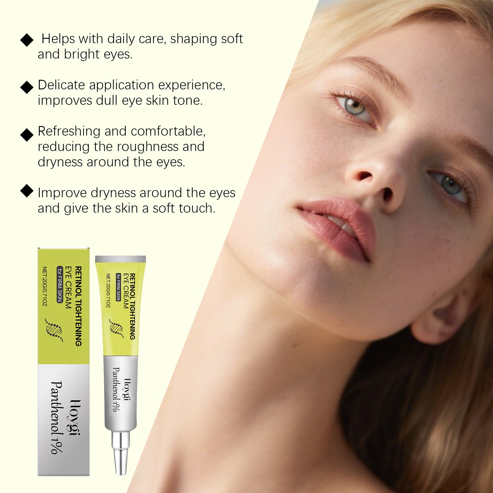 Retinol Tightening Eye Cream with Panthenol, Daily Hydrating Under Eye Moisturizer