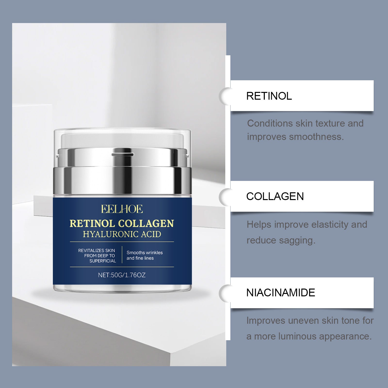 Retinol Collagen Face Cream with Hyaluronic Acid - Skin Revitalizing & Smoothing